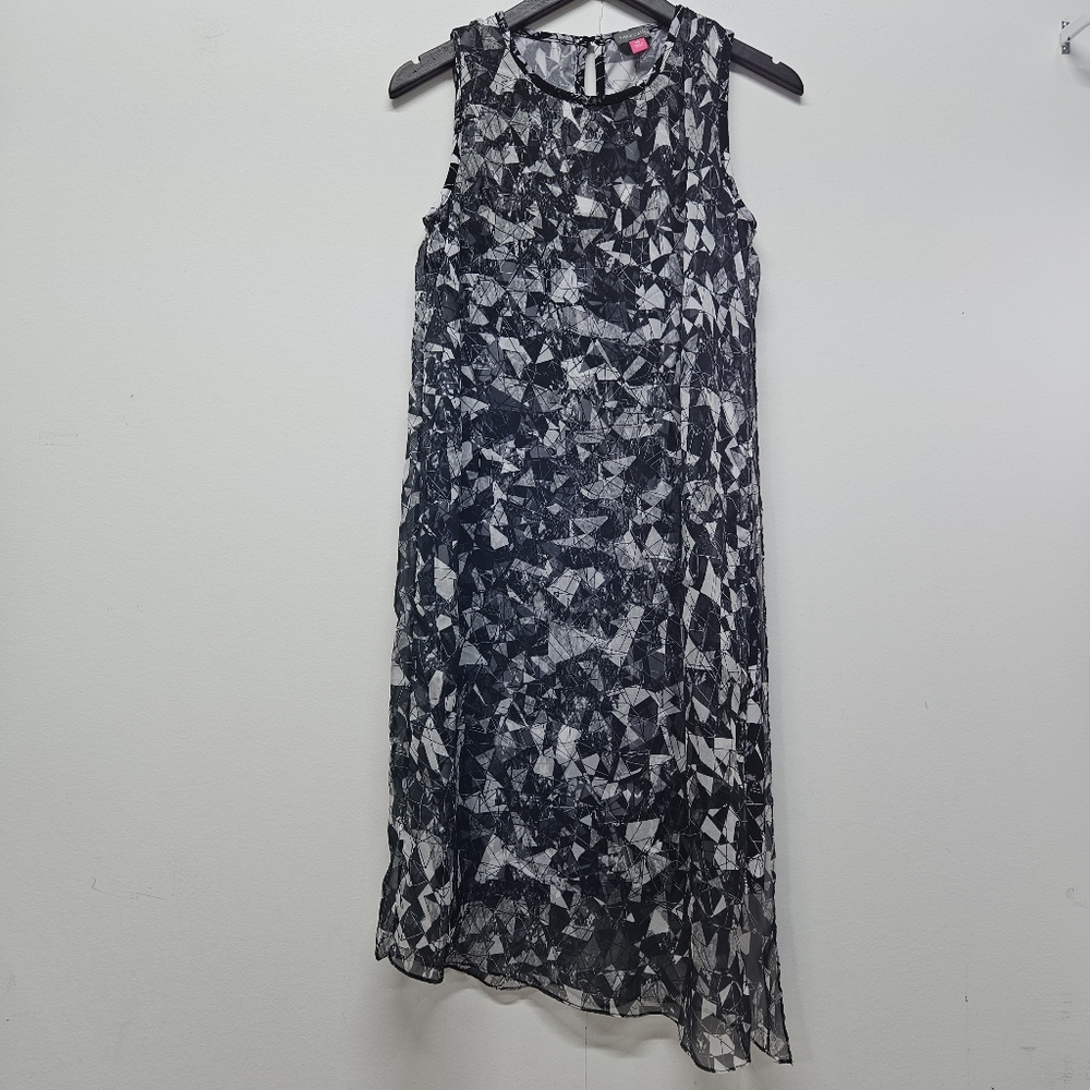 Vince Camuto Sleeveless Dress XS Abstract Print Geometric Asymmetrical Hem Party
